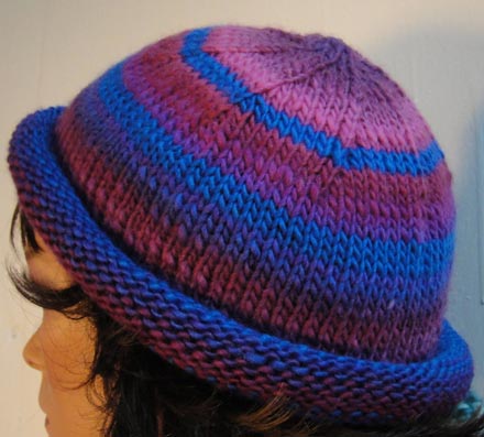 Colorful Striped Roll Brim Hat Knitting Pattern